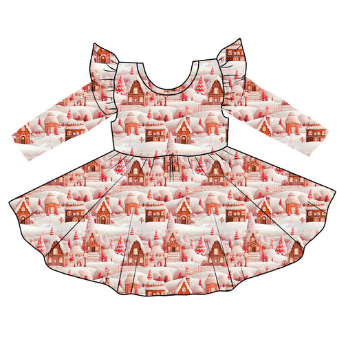 Peppermint Wonderland Long Sleeve Twirl Dress with pockets